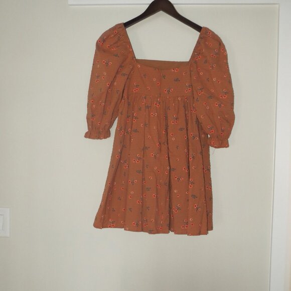 Autumn Orange Floral Babydoll Mini Dress - Picture 2 of 2